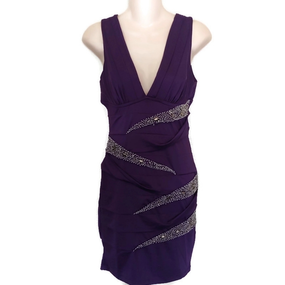 Nikibiki Purple Beadwork Deep V-Neck Sleeveless Dress Size Women's Medium NEW